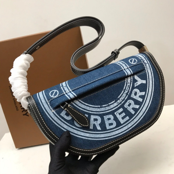 B**rry small logo graphic denim and leather olympia bag