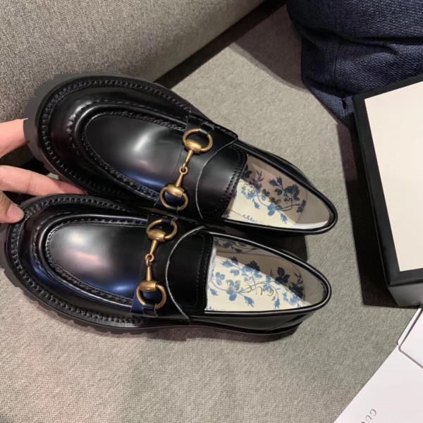 G*u*i leather lug sole horsebit loafer