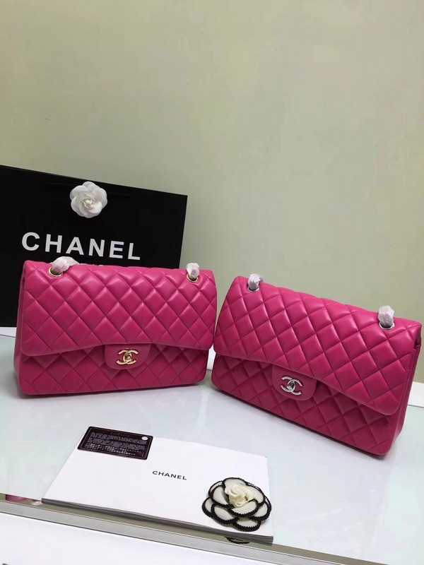 CL 1112 Rose Red large Size 30 Lambskin Leather Flap Bag With Gold/Silver Hardware