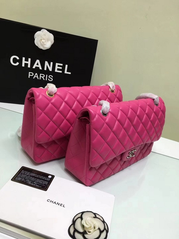 CL 1112 Rose Red large Size 30 Lambskin Leather Flap Bag With Gold/Silver Hardware