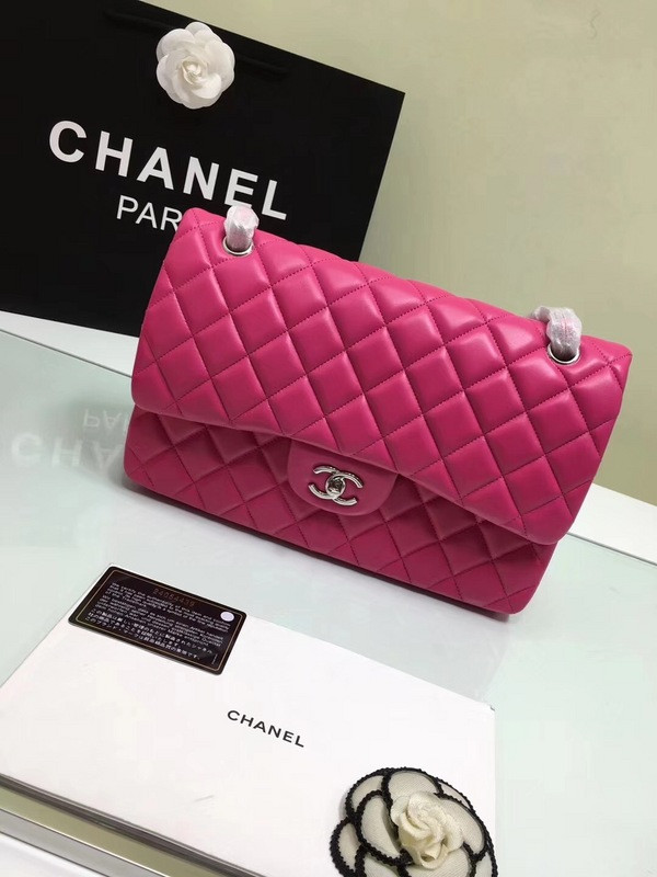 CL 1112 Rose Red large Size 30 Lambskin Leather Flap Bag With Gold/Silver Hardware