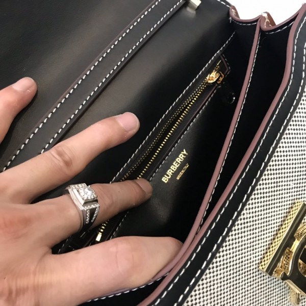 B**rry two-tone canvas and leather tb bag