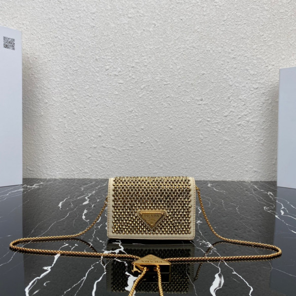Pra*a cardholder with shoulder strap and crystals