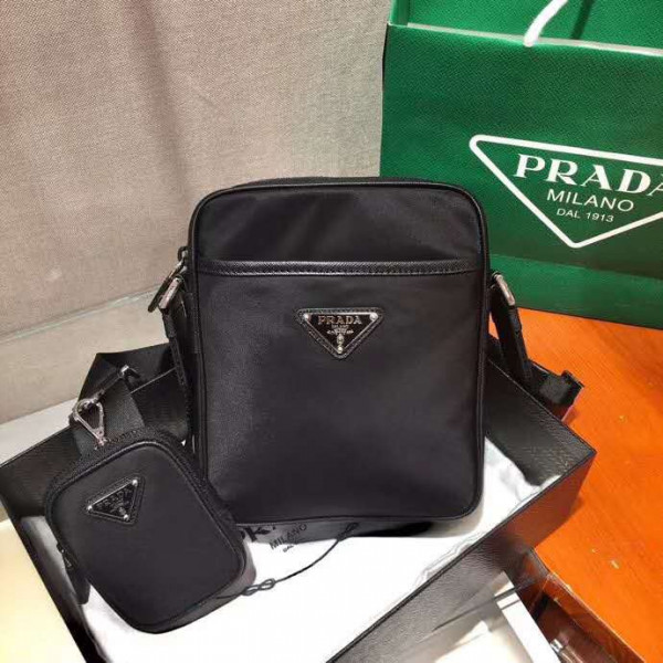Pra*a re-nylon and saffiano leather shoulder bag