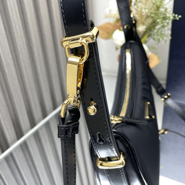 Pra*a arqué re-nylon and brushed leather shoulder bag-22.5*18.5*6cm