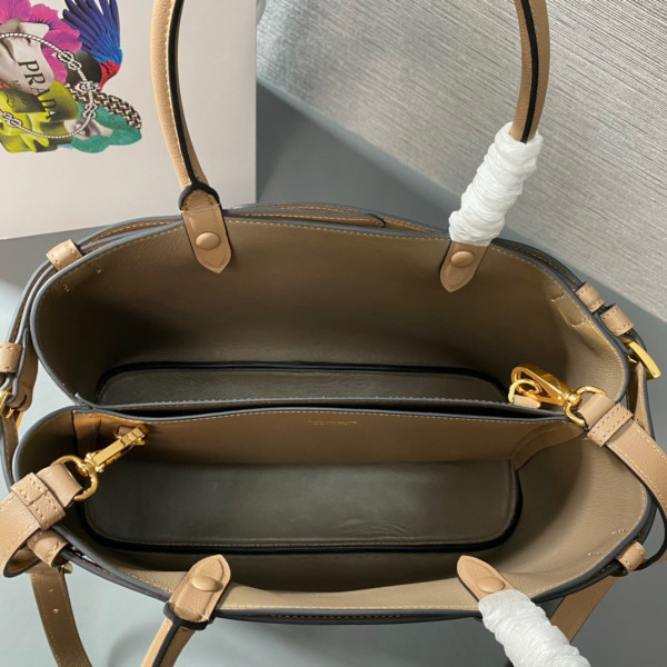 Pra*a buckle leather handbag with double belt-35*25*14cm